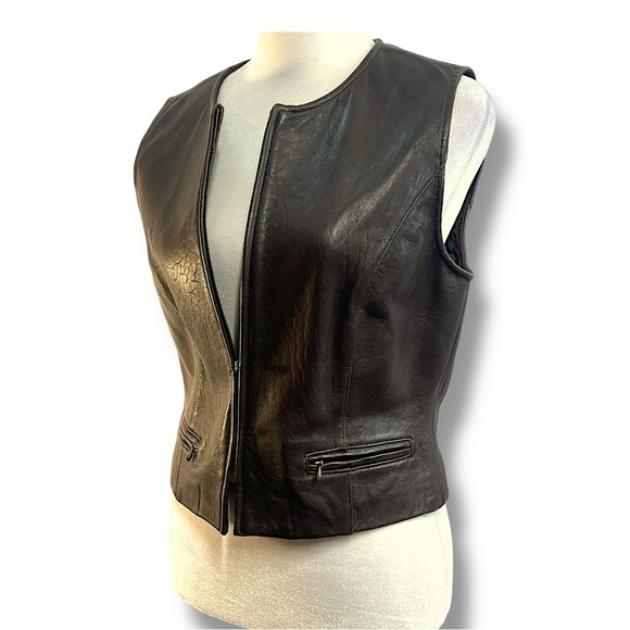 LAUNDRY BY SHELLI SEGAL Genuine Lamb Skin Leather Zip front Vest in brown SZ 6 - Picture 11 of 16